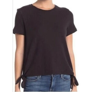 Madewell Texture & Thread Modern Side Tie Short Sleeve Knit Top Black L Large